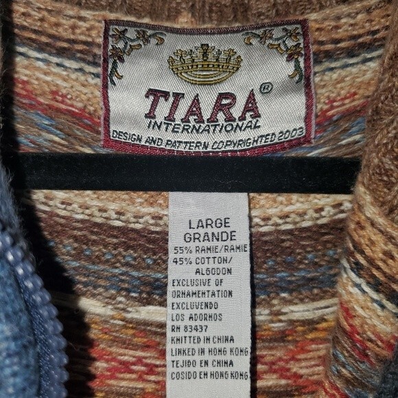 VTG 90's Y2K Tiara International Fair Isle Front Zip Cardigan Sweater Size Large - Picture 6 of 7